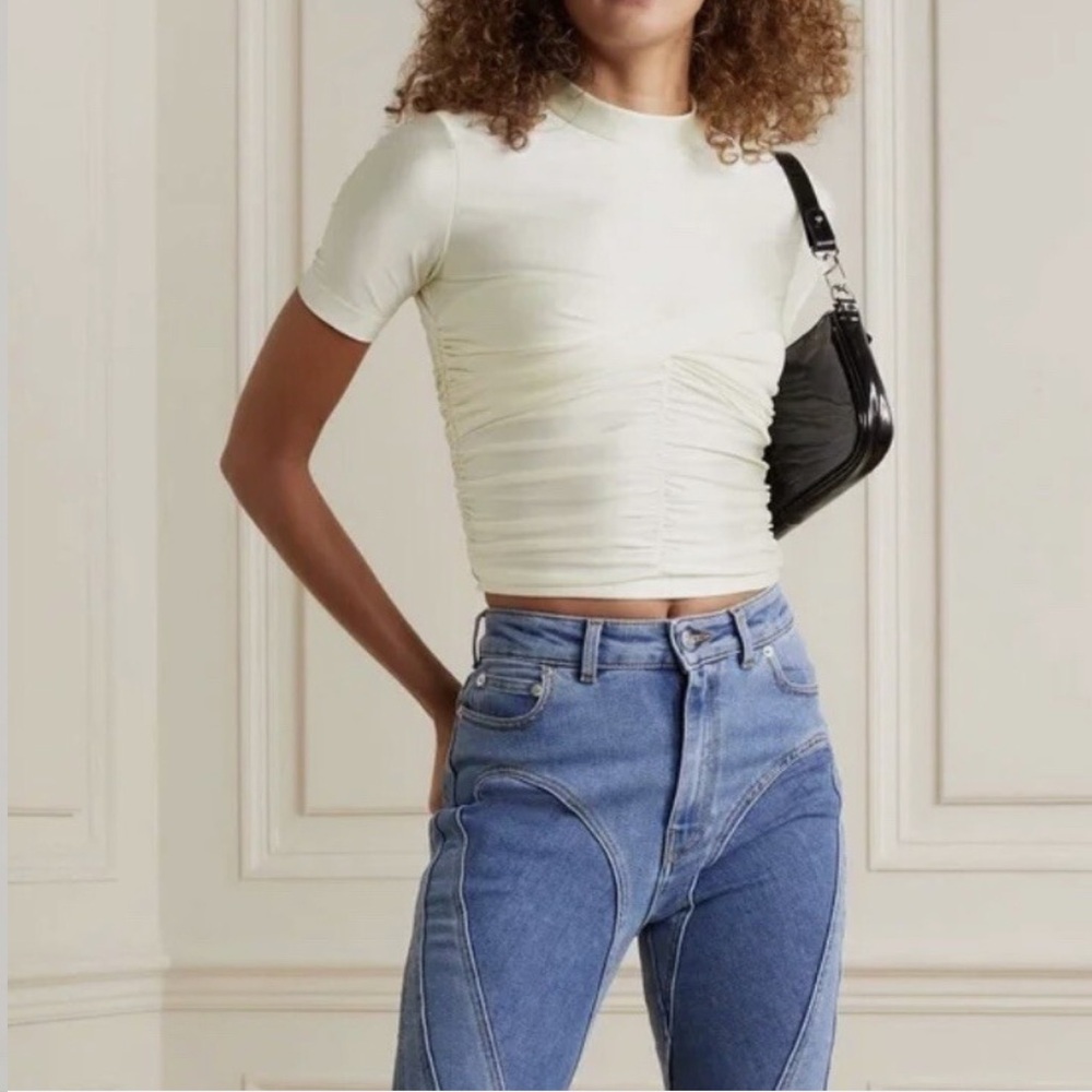 T by Alexander Wang Cream Ruched Short Sleeve Top - Picture 2 of 3